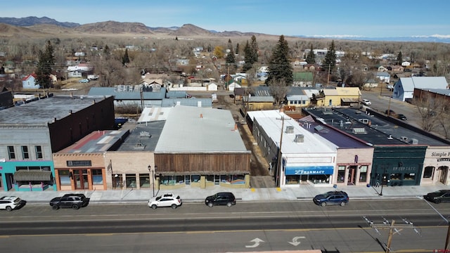 drone / aerial view featuring a mountain view