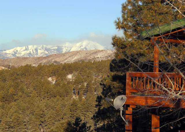 mountain view with a wooded view