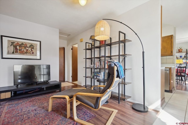 living area featuring light wood-style floors