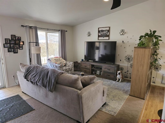 living room with lofted ceiling