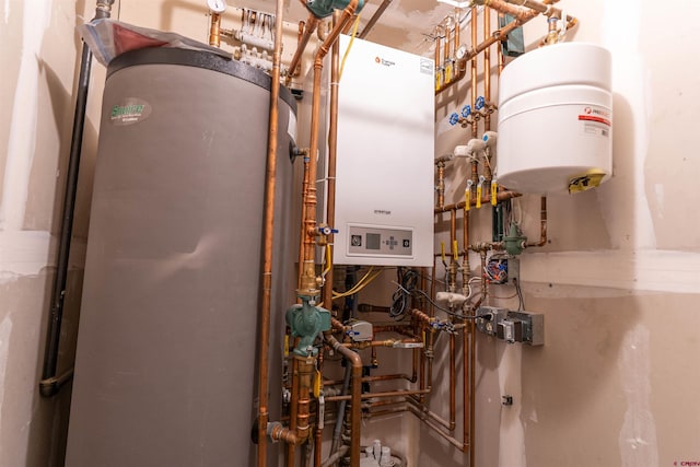 utilities featuring tankless water heater and water heater