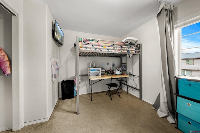 bedroom with baseboards and carpet