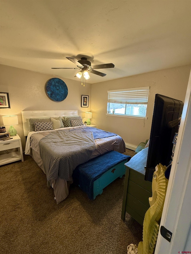 carpeted bedroom featuring a ceiling fan