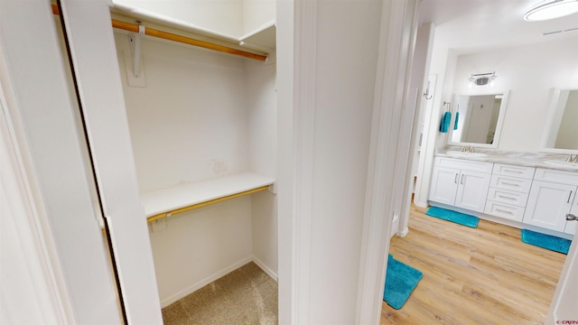 3601 Tinker Dr, Aztec, NM 87410 - walk in closet with visible vents, light wood-style flooring, and a sink