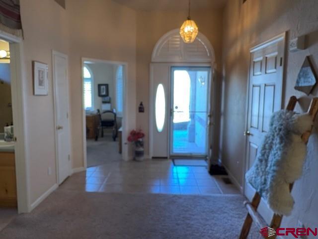 440 Old Goat Trl, Cedaredge, CO 81413 - carpeted entryway with baseboards, a high ceiling, and tile patterned flooring