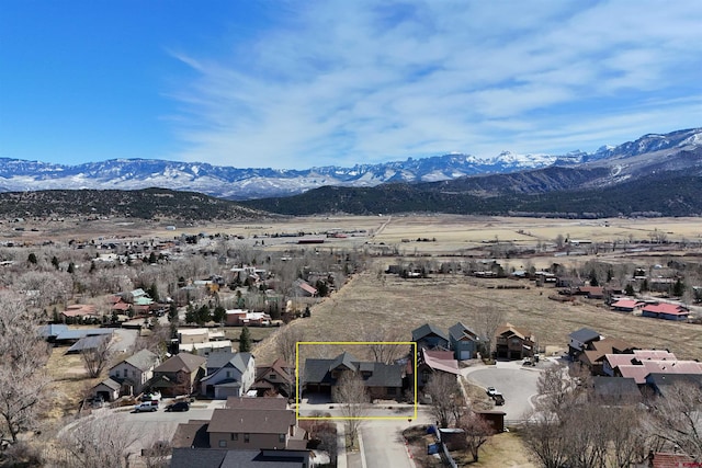 420 Amy Way, Ridgway, CO 81432 - aerial perspective of suburban area with mountains and property boundaries highlighted