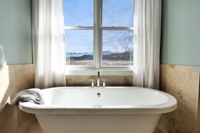 420 Amy Way, Ridgway, CO 81432 - bathroom with tile walls, a soaking tub, and a wainscoted wall