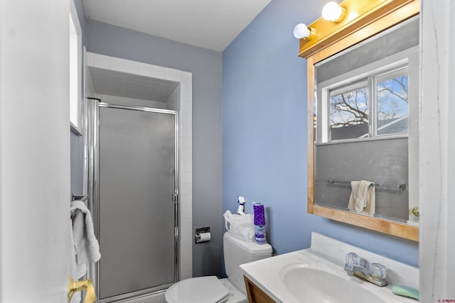 801 S Nevada Ave, Montrose, CO 81401 - bathroom featuring a shower stall, toilet, and vanity