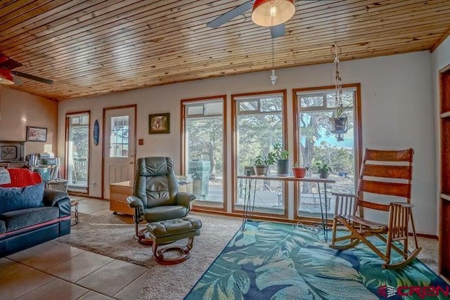 2 S Buffalo Dr, Walsenburg, CO 81089 - living area with wooden ceiling and a ceiling fan