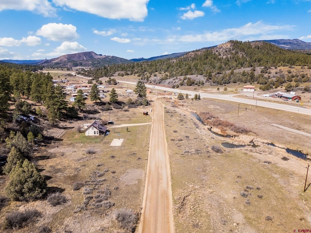 birds eye view of property with a mountain view