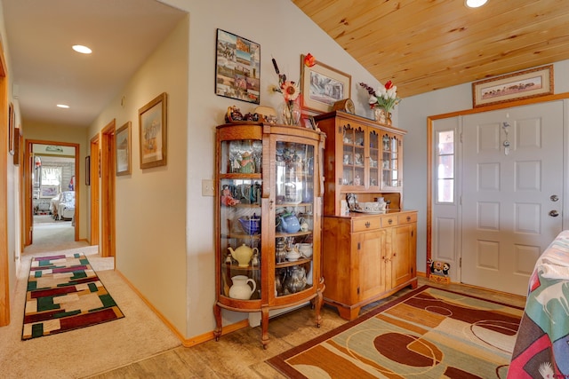 18725 Rd 25.8, Dolores, CO 81323 - entrance foyer featuring baseboards, light wood-type flooring, wood ceiling, recessed lighting, and vaulted ceiling