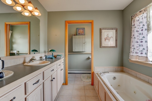 18725 Rd 25.8, Dolores, CO 81323 - bathroom featuring vanity, a whirlpool tub, tile patterned flooring, and baseboard heating