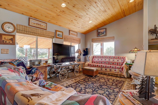 18725 Rd 25.8, Dolores, CO 81323 - living area with recessed lighting, wood ceiling, vaulted ceiling, and a healthy amount of sunlight