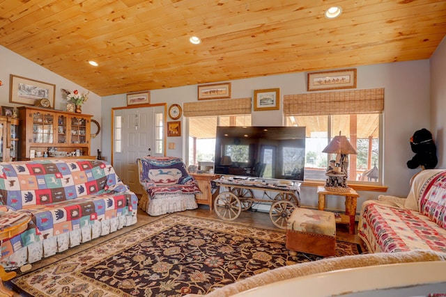 18725 Rd 25.8, Dolores, CO 81323 - living area with recessed lighting, lofted ceiling, wood finished floors, and wood ceiling
