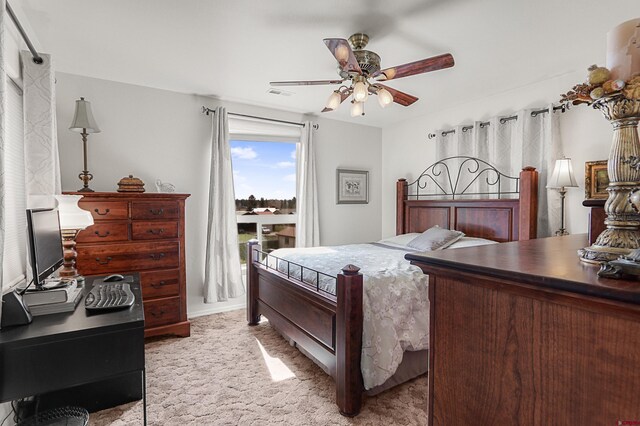 85 Dayspring Pl, Pagosa Springs, CO 81147 - bedroom featuring visible vents, light colored carpet, and ceiling fan