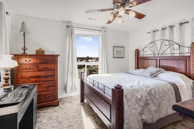 85 Dayspring Pl, Pagosa Springs, CO 81147 - bedroom with light carpet, a ceiling fan, and visible vents