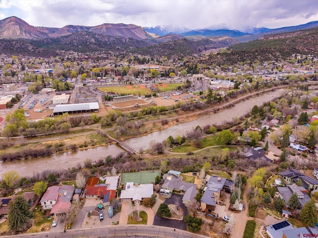 bird's eye view featuring a mountain view and a residential view