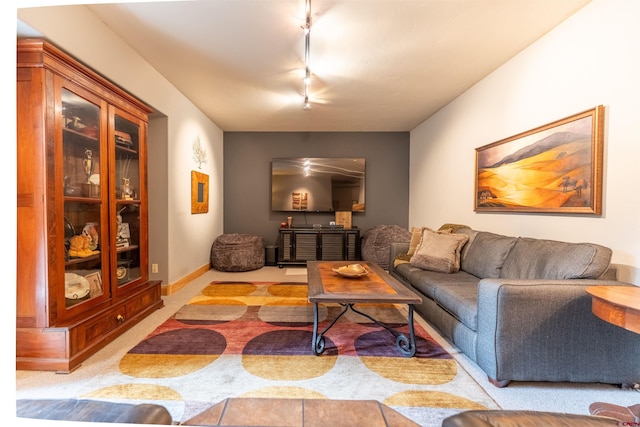 138 Silver Sage Dr, Crested Butte, CO 81224 - carpeted living room featuring track lighting and baseboards