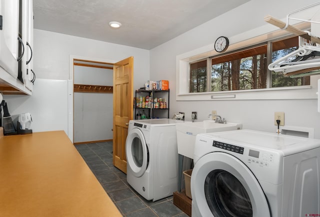 clothes washing area featuring cabinet space, recessed lighting, and separate washer and dryer