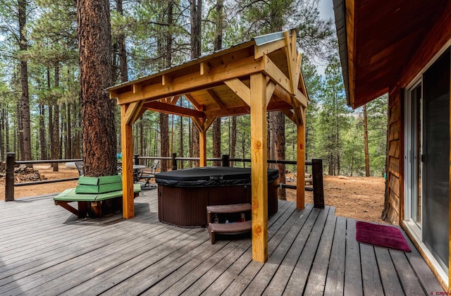 deck with a hot tub