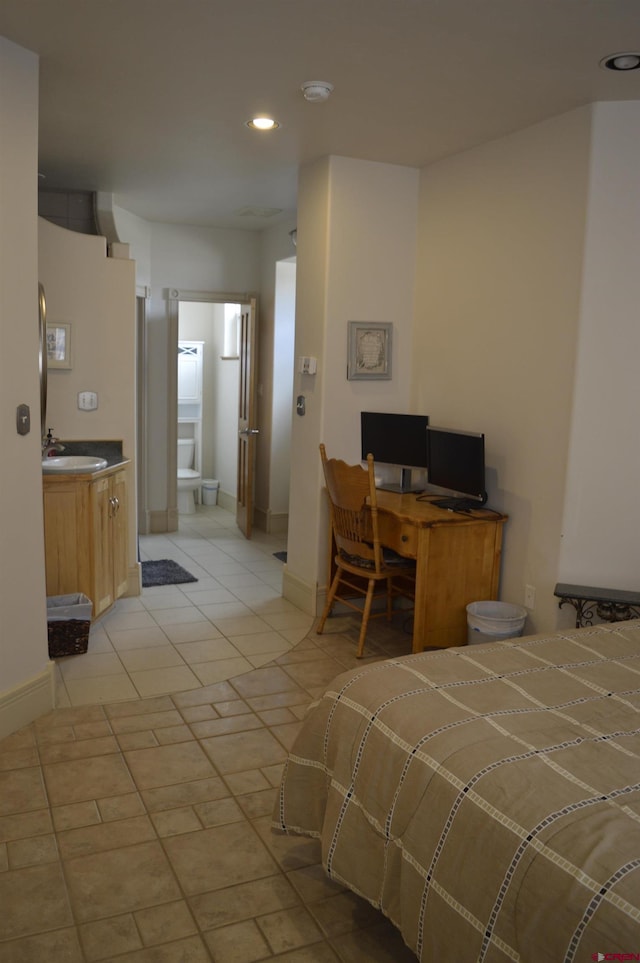 1125 Cement St, Silverton, CO 81433 - bedroom with a sink, light tile patterned floors, and recessed lighting