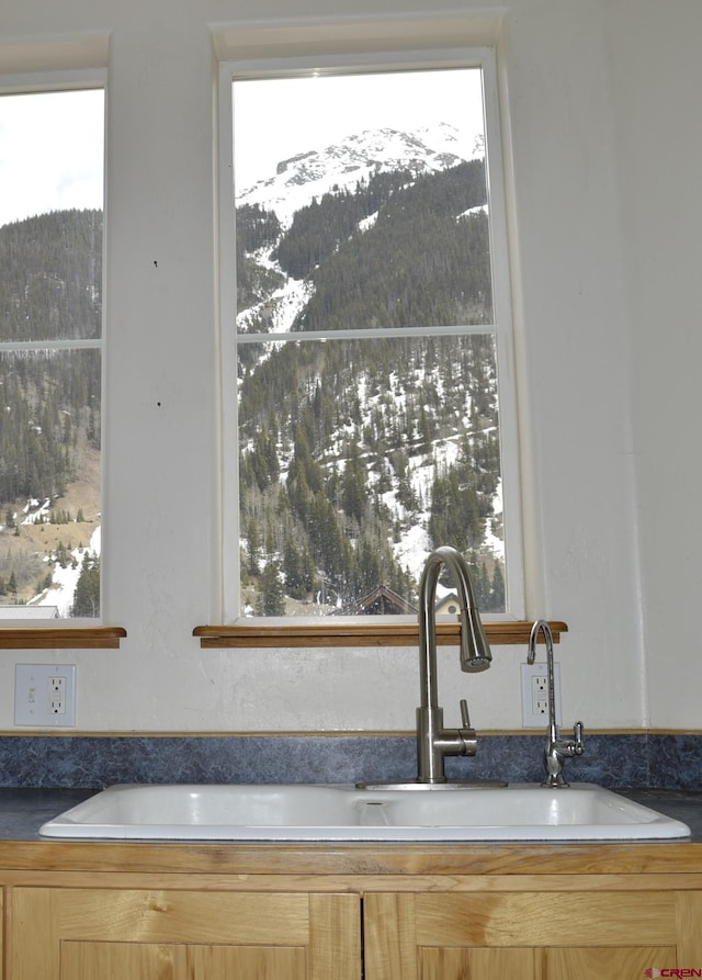 1125 Cement St, Silverton, CO 81433 - kitchen with a sink, a mountain view, and plenty of natural light