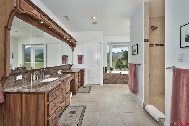3575 E Rd, Palisade, CO 81526 - full bath featuring tile patterned flooring, double vanity, visible vents, a walk in shower, and a sink