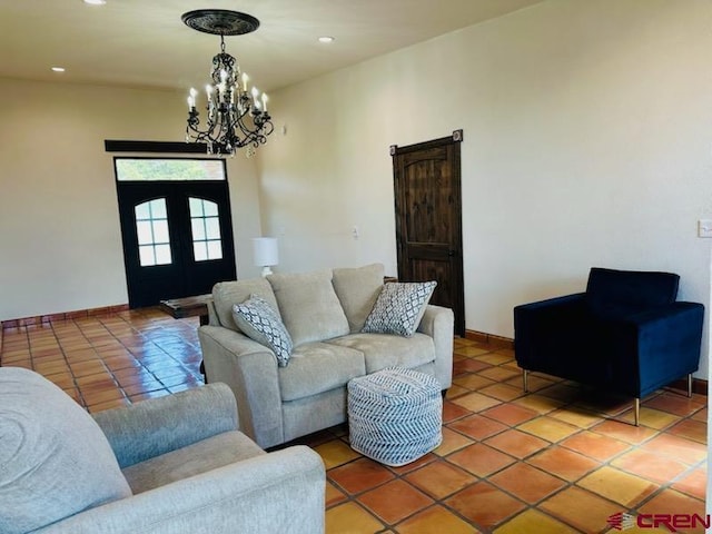 21 Hampton Run, Mosca, CO 81146 - living room with baseboards, recessed lighting, a notable chandelier, and light tile patterned floors