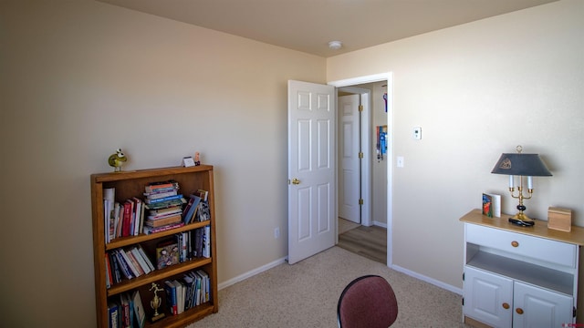 miscellaneous room featuring baseboards and carpet floors