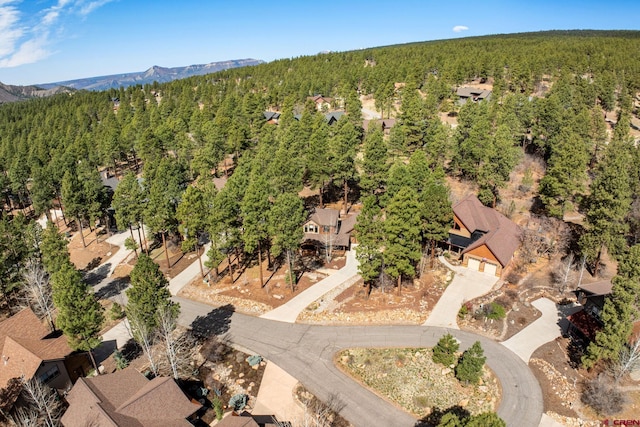 bird's eye view with a mountain view and a wooded view