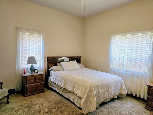 bedroom featuring multiple windows and carpet flooring