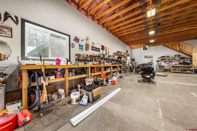 garage featuring a workshop area