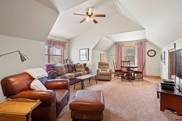 300 Copper Rim Trl, Durango, CO 81301 - carpeted living area with a ceiling fan and vaulted ceiling