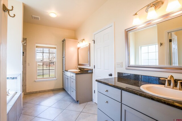 1010 N 11th St, Gunnison, CO 81230 - full bathroom featuring tile patterned floors, visible vents, two vanities, and a sink