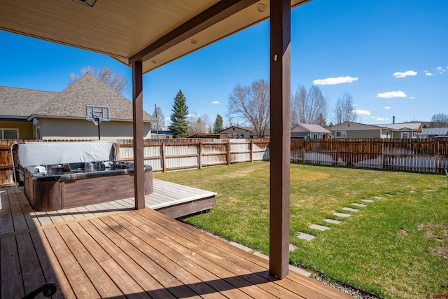 1010 N 11th St, Gunnison, CO 81230 - wooden terrace featuring a fenced backyard, a lawn, and a residential view