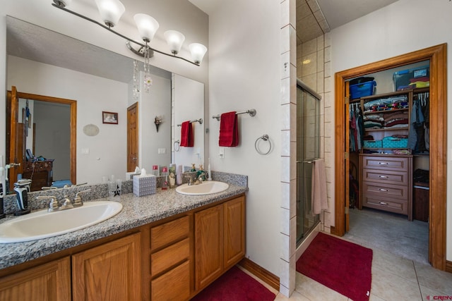 500 Dove Ranch Rd, Bayfield, CO 81122 - full bathroom with double vanity, a sink, and a stall shower