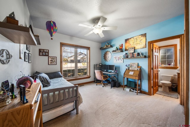 500 Dove Ranch Rd, Bayfield, CO 81122 - bedroom with a textured ceiling, baseboards, ensuite bathroom, and carpet