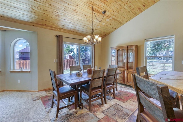 26 Steamboat Dr, Pagosa Springs, CO 81147 - dining room with an inviting chandelier, wood ceiling, and vaulted ceiling