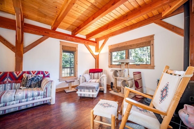 1215 Beaver Creek Dr, Bayfield, CO 81122 - sitting room with a healthy amount of sunlight, baseboards, beam ceiling, and wood finished floors