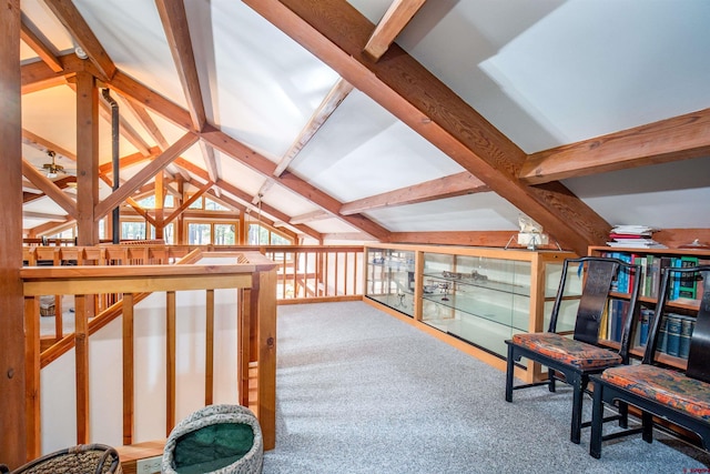 1215 Beaver Creek Dr, Bayfield, CO 81122 - sitting room with carpet floors and lofted ceiling with beams