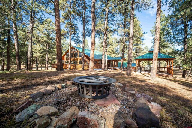 1215 Beaver Creek Dr, Bayfield, CO 81122 - view of yard with a gazebo and a fire pit