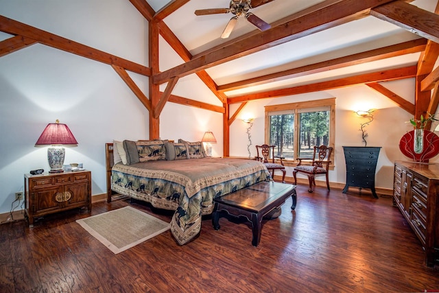 1215 Beaver Creek Dr, Bayfield, CO 81122 - bedroom featuring baseboards, lofted ceiling with beams, and wood finished floors