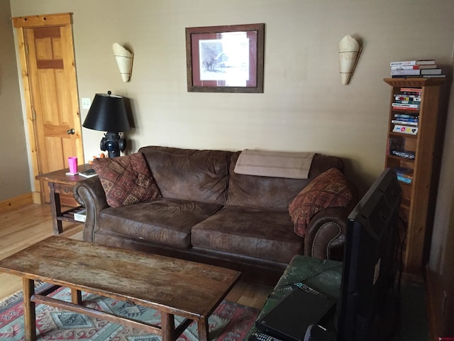 living room with baseboards and wood finished floors