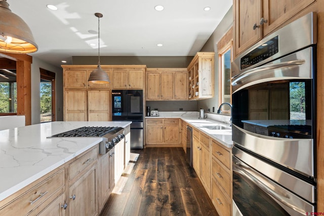 kitchen featuring recessed lighting, a sink, dark wood-style floors, and stainless steel appliances