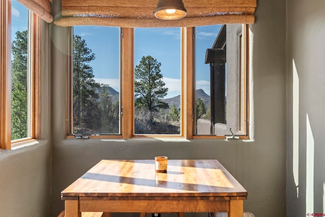 dining area featuring a mountain view