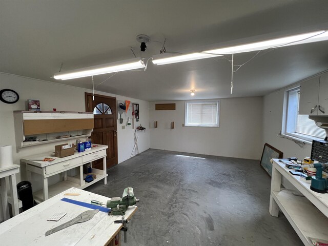 garage featuring a workshop area