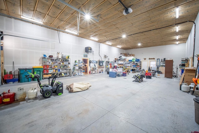 garage featuring a workshop area