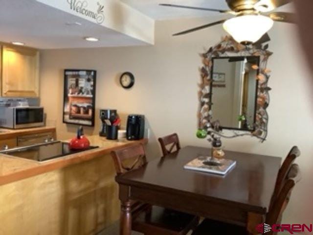 dining space with a ceiling fan