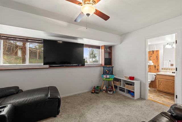 826 E Tamarack Dr, Bayfield, CO 81122 - playroom featuring a sink, carpet floors, and a ceiling fan