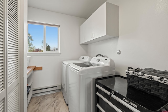 826 E Tamarack Dr, Bayfield, CO 81122 - washroom with washer and dryer, marble finish floor, cabinet space, and baseboard heating